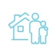 Icon of a parent and a child in front of a home
